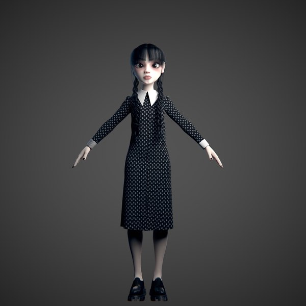 modèle 3D de Personnage stylisé 3D Mercredi Addams Low-poly modèle
