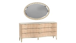 Michael Amini AICO MALIBU CREST Storage Console Dresser Sideboard Credenza and Oval Wall Mirror 3D model