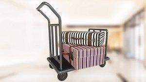 3D Hotel luggage trolley PBR game ready Low-poly