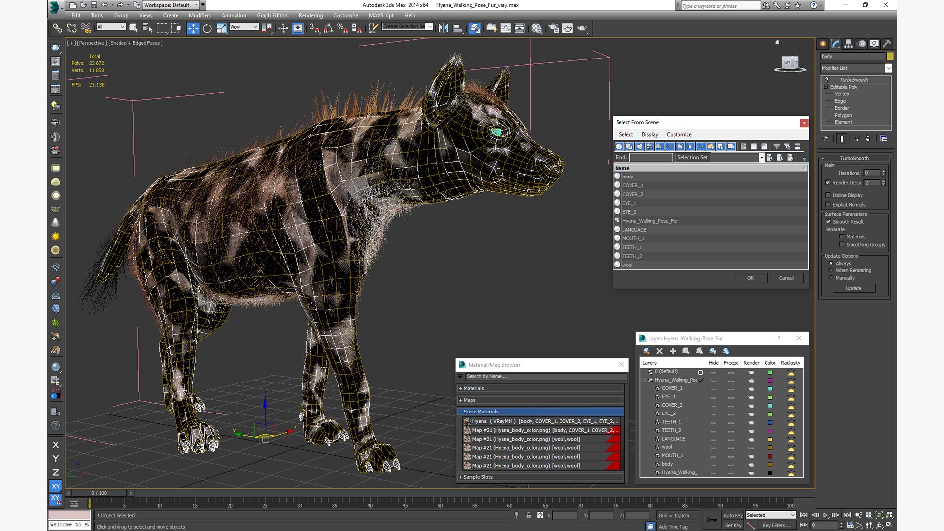 3D Hyena Walking Pose Fur model https://p.turbosquid.com/ts-thumb/D9/RLNgJG/2Q/hyenawalkingposefurc4dmodel021/jpg/1617398490/1920x1080/fit_q87/c97b3889fe087fb5edcbf9f8c1e582eca685e049/hyenawalkingposefurc4dmodel021.jpg