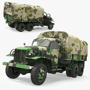 Retro  Army Transport Truck in Woodland Camo with Canvas Roof