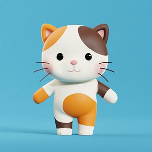 3D Cartoon Cat Chibi Kawaii Character Low-poly 3D model