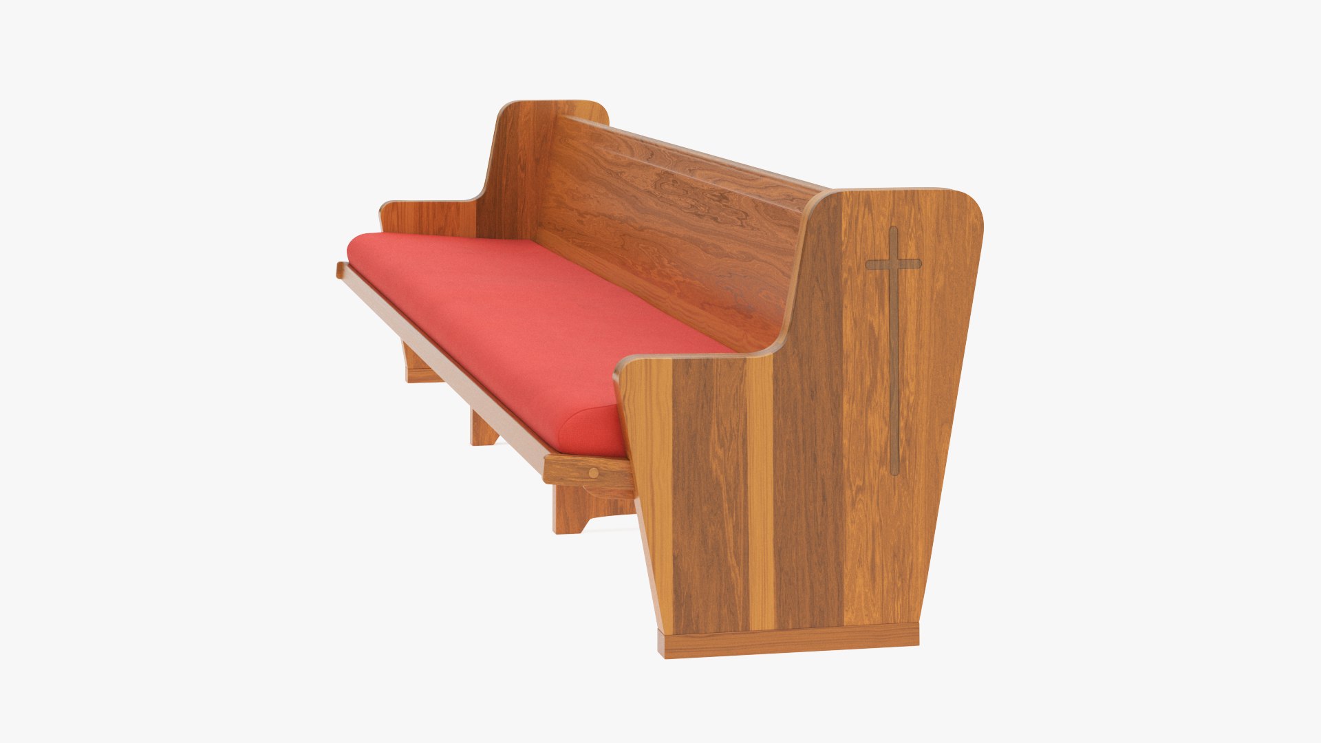 Upholstered Church Pew Bench Red 3D model preview