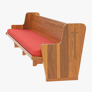 3D Upholstered Church Pew Bench Red model