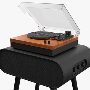 3D Vinyl Record Player on Minimalist Standing Audio Unit