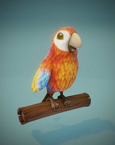 3D Cartoon Ara Parrot Red-Yellow-Blue Rigged 3D Model