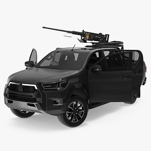 3D Combat Pickup Truck with Mounted Heavy Gun Rigged