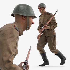 Red Army Trooper Running Pose with Rifle