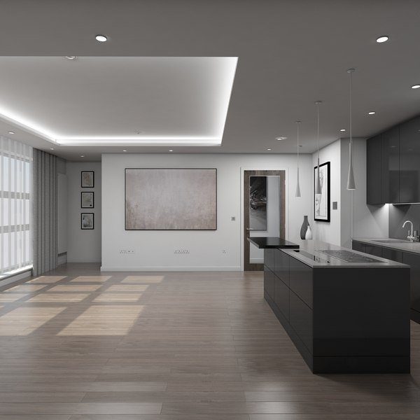 3D living room kitchen model