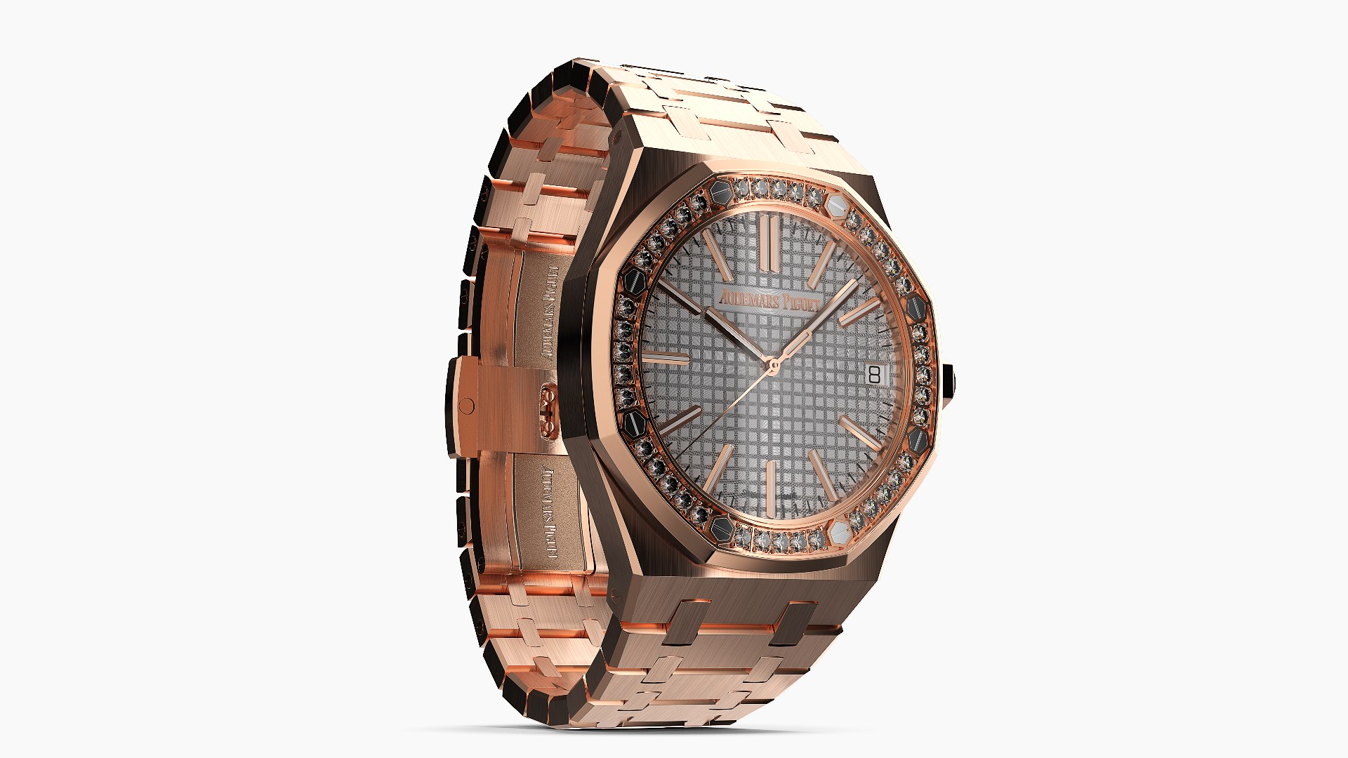 Audemars Piguet Royal Oak Silver-Toned Diamond-Set Pink Gold 3D model preview
