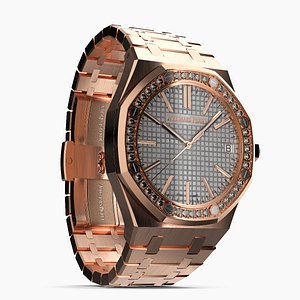 Audemars Piguet Royal Oak Silver-Toned Diamond-Set Pink Gold 3D model