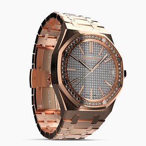 Audemars Piguet Royal Oak Silver-Toned Diamond-Set Pink Gold