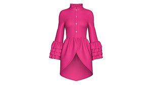 Girls Ruffled Stand Collar High-Low Top 3D