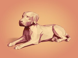 3D LowPoly Cartoon Dog Statue