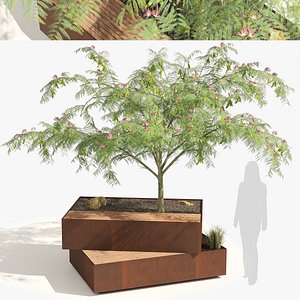 Landscape Bench with Mimosa tree pot