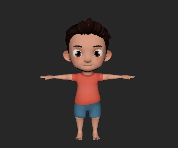 3D Модель 3D Модель Персонажа И Текстуры LowPoly Kid Toddler.