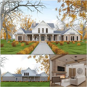 3D American Suburban House Exterior and Interior