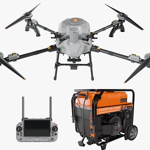 DJI Agras T100S With RC plus 2 Remote and D14000ie generator 3D model