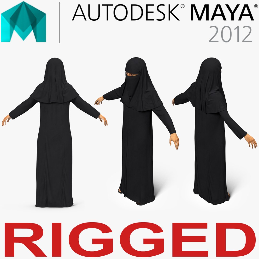 Arabian Woman in Black Abaya Rigged for Maya 3D Model preview