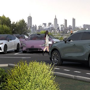 3D model Outdoor Vehicle Parking Zone with People