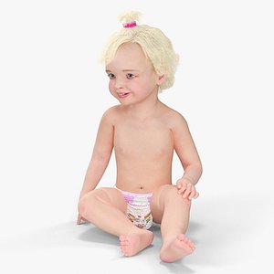 3D Baby Girl Wearing Diaper Sitting