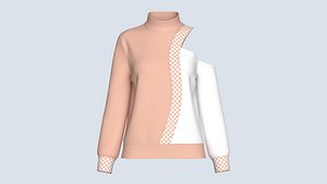 Girls Checkered Printed Cold-Shoulder Sweatshirt 3D model