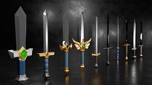 3D 10 Low-Poly Sword Models