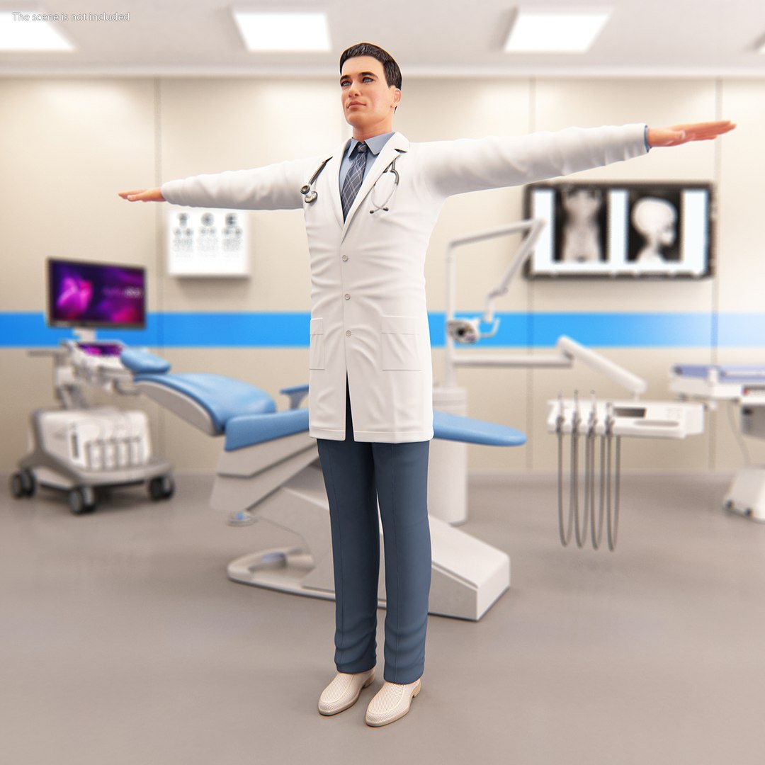 Male Doctor T-Pose 3D model preview