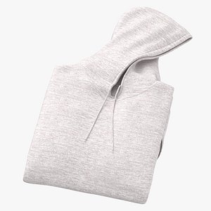 3D model Hooded Sweatshirt Folded Male Pocket Blank White and Branded Heather
