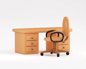 3D Cartoon Office desk with chair 3D model