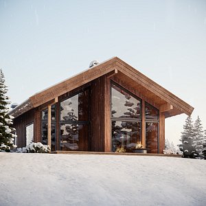 Log Cabin Snow Complete Scene