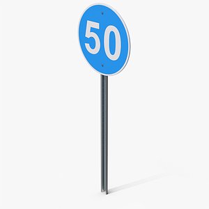 Minimum Speed 50 Road Sign Pole