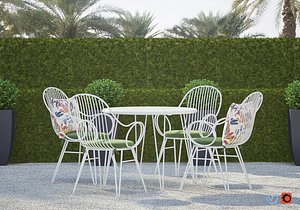 Scroll White Metal Outdoor Dining Chair with Bistro Table