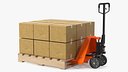 Pallet Jack with Wooden Pallet and Boxes