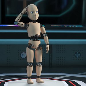3D Humanoid Cyborg Child Rigged for Maya