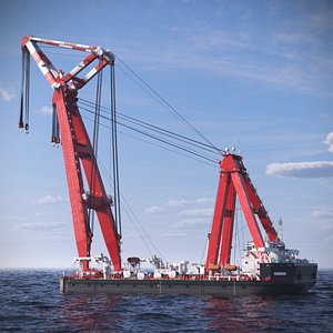 Floating Crane Ship Red White