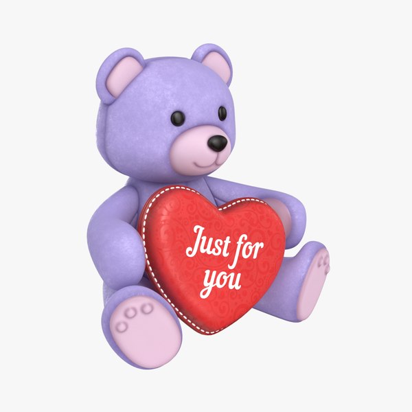 teddy bear heart purple 3D