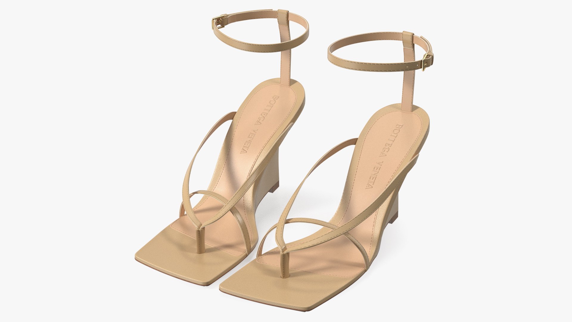 Bottega Veneta Stretch Wedge Sandals Beige 3D model preview