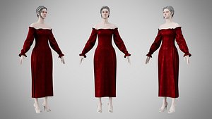 3D model Dress 13 Burgundy Velvet With Design