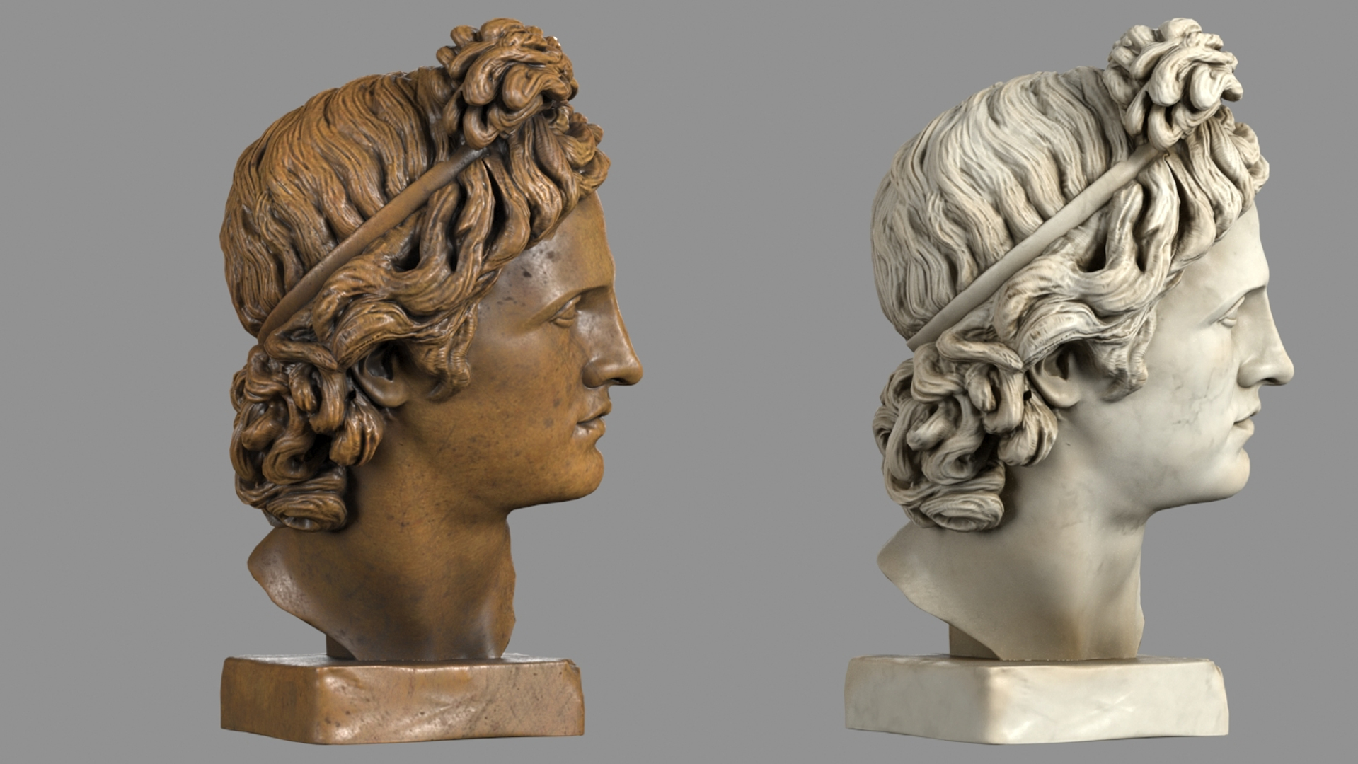 Concept illustration of classical head bust sculpture from 3D