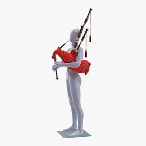 Mannequin with Scottish Red Bagpipes 3D