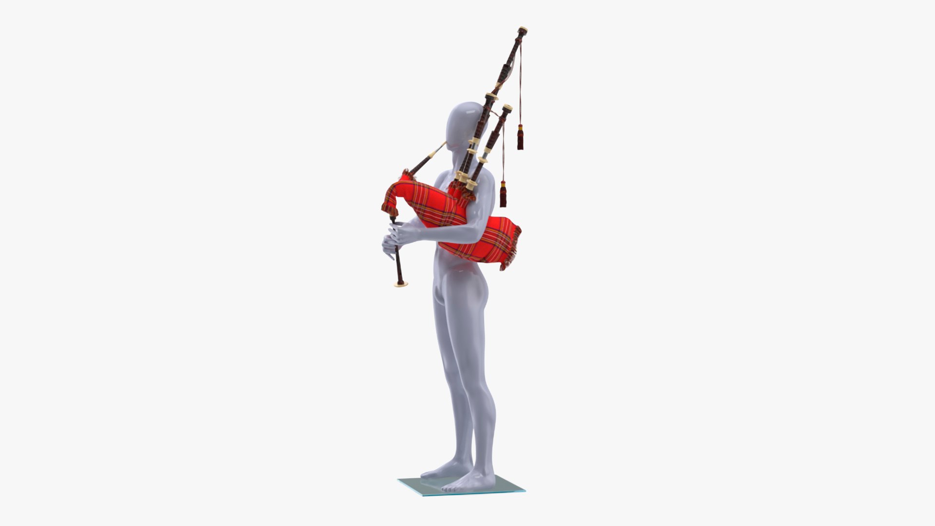 Mannequin with Scottish Red Bagpipes 3D model preview