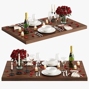 3D Valentines Day Dinner Setup