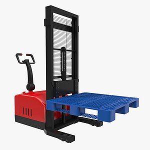 Electric Reach Walkie Stacker with Pallet 3D Model