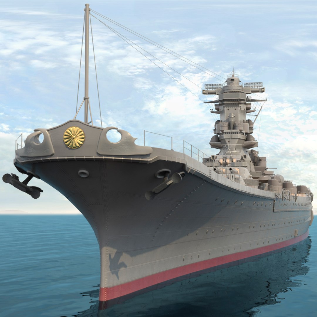 Japanese Battleship Yamato WWII Rigged 3D model preview
