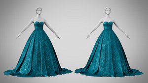 Dress 47 Teal Velvet With Design 3D model