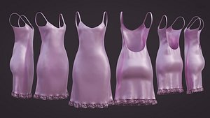 3D model Silk Satin Backless Slip Dress - 3D Night Gown