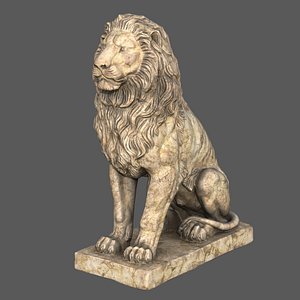 3D Majestic Sitting Lion Guardian Premium LP Marble Sculpture Low-poly 3D model