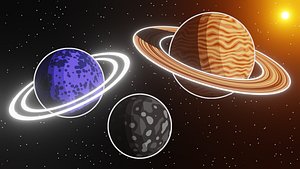 Stylized Procedural Cartoon Planet Set - 3D Space Props