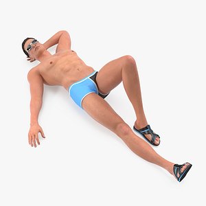 Man in Swimwear Sunbathing